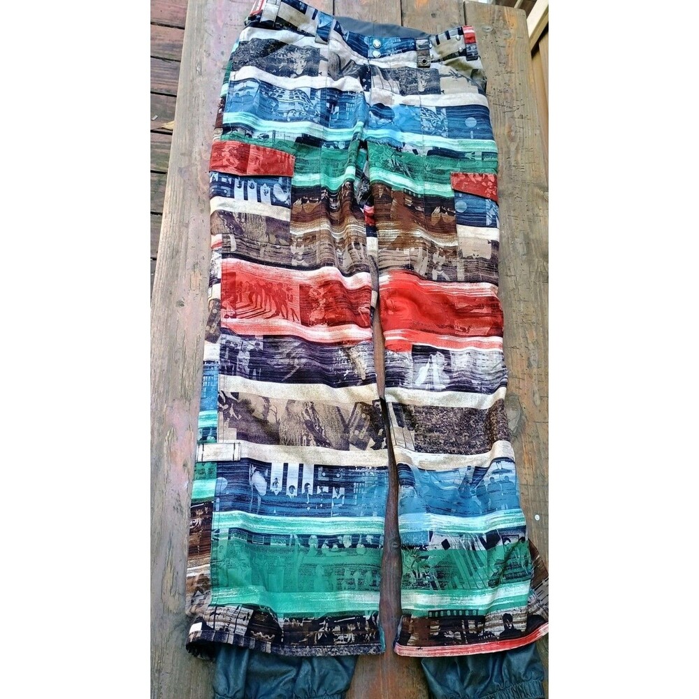 Burton Ski Snowboard Snow Pants Mens Large Shawn White Patchwork Design Colorful